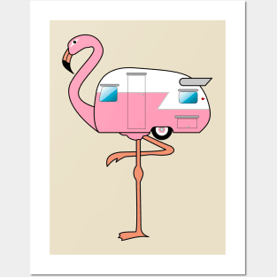 Flamingo Camper Posters and Art